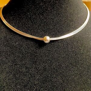 Vintage Three Strand 925 Italian Silver Necklace with Silver Bead